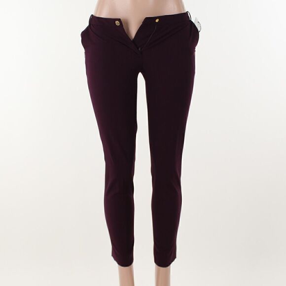 CALVIN KLEIN Womens Burgundy Pocketed Zippered Skinny Pants - Picture 2 of 5